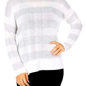 MAZE Gray Striped Crew Neck Rib Sleeve Side Splits Large Cozy Weather Sweater